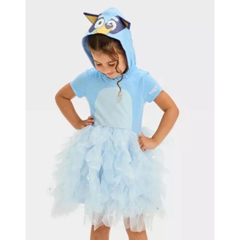 NEW NWT Girls Sz 4 Toddler Casual Wear Soft Stretchy Hooded BLUEY Tutu Dress
